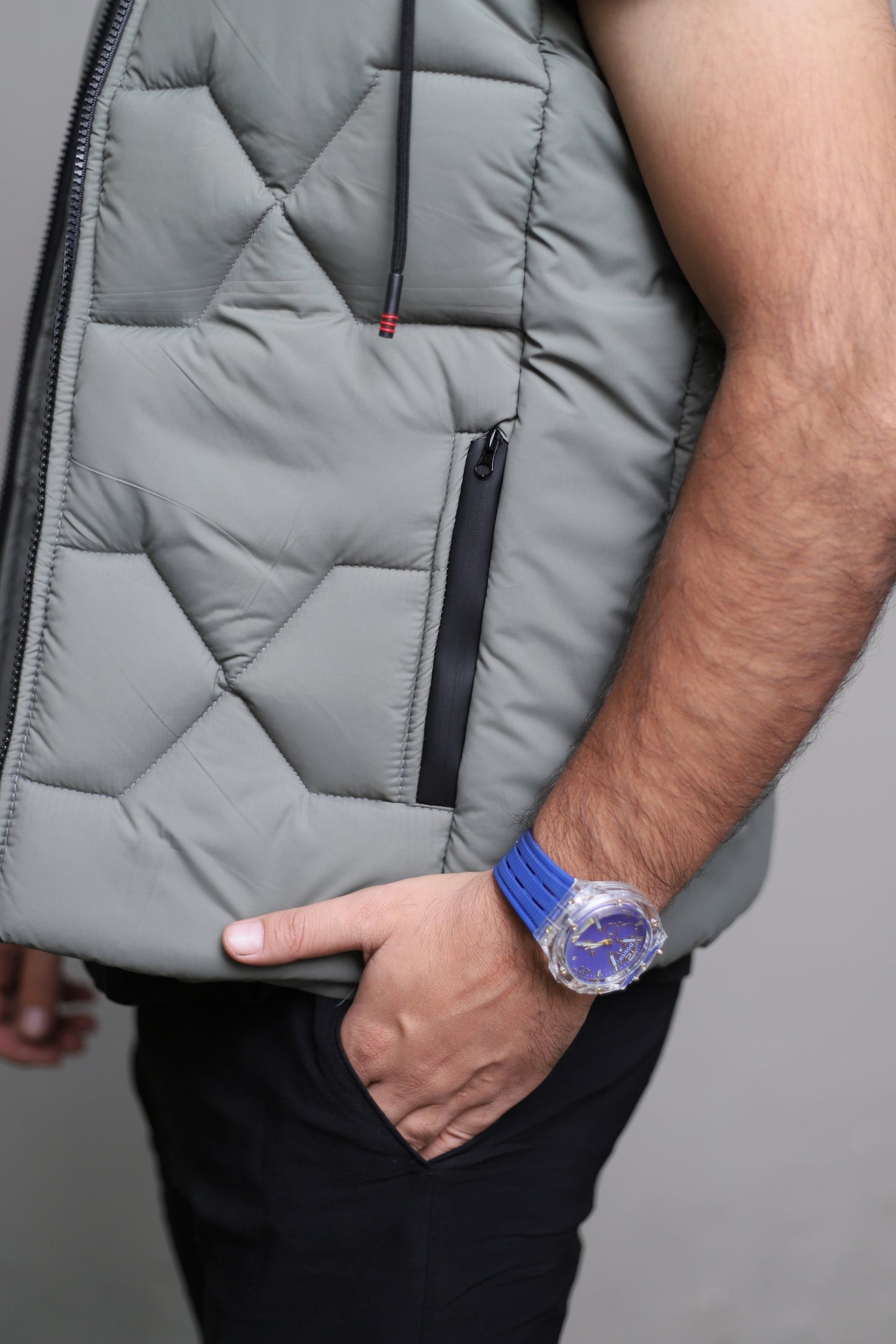 Imported Gray sleeveless puffer jacket
