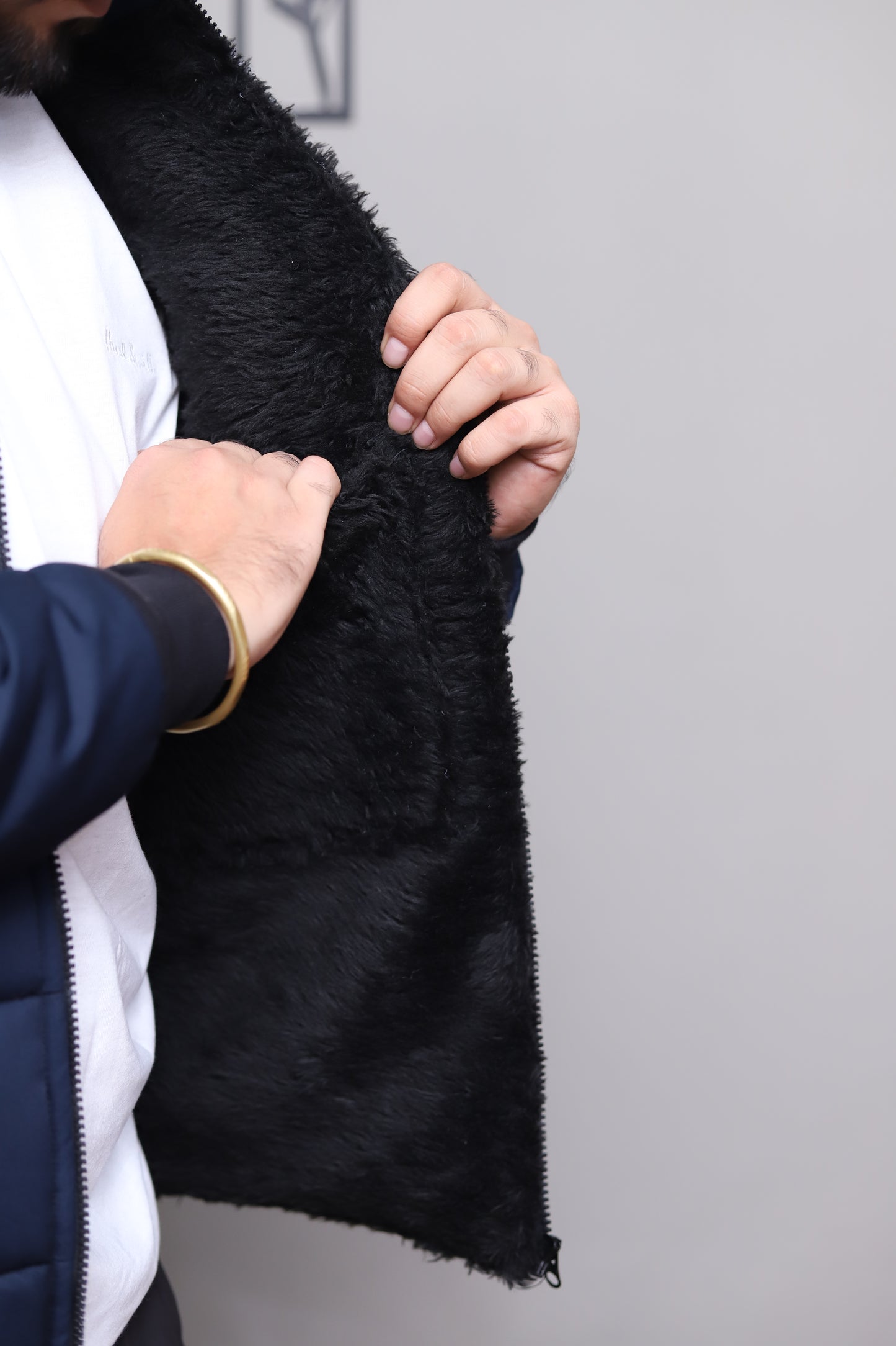 Blue Detachable Sleeves Puffer Jacket