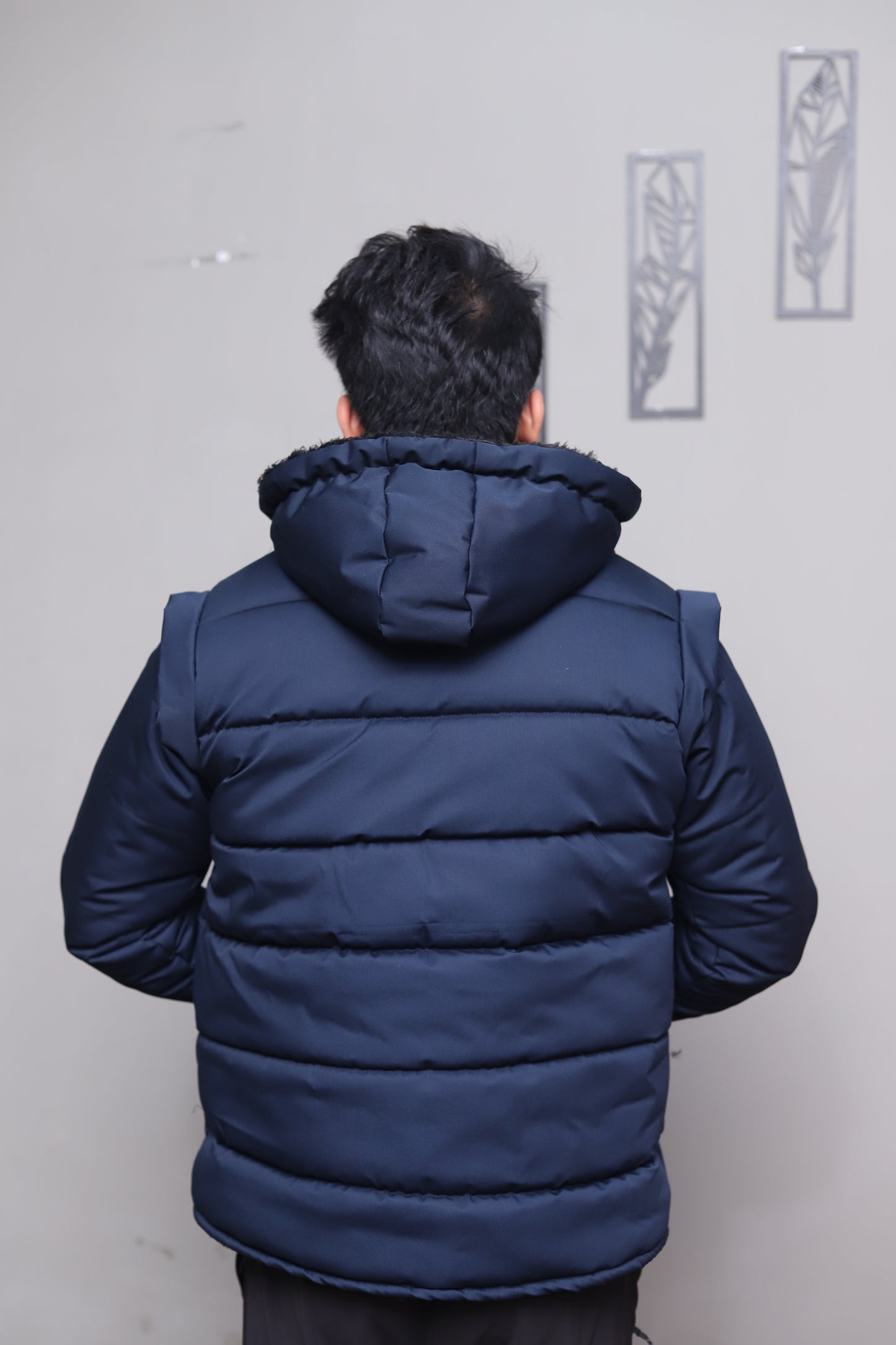 Blue Detachable Sleeves Puffer Jacket