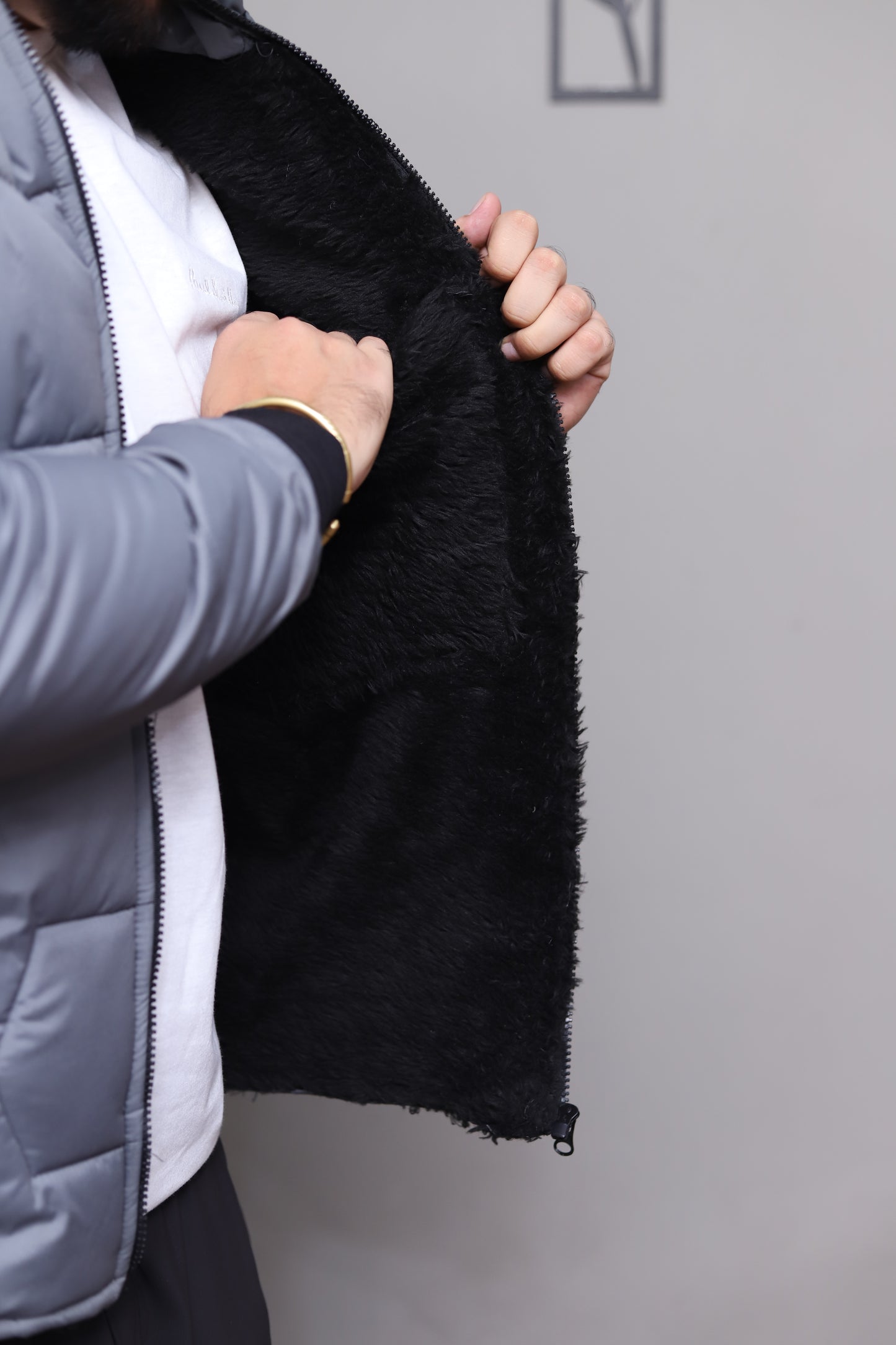 Grey Detachable Sleeves Puffer Jacket