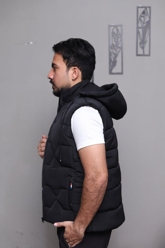 Imported Black sleeveless puffer jacket