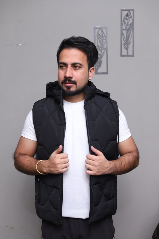 Imported Black sleeveless puffer jacket