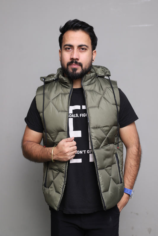 Imported Green sleeveless puffer jacket