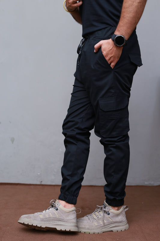 Black 6 Pocket Cargo Trousers