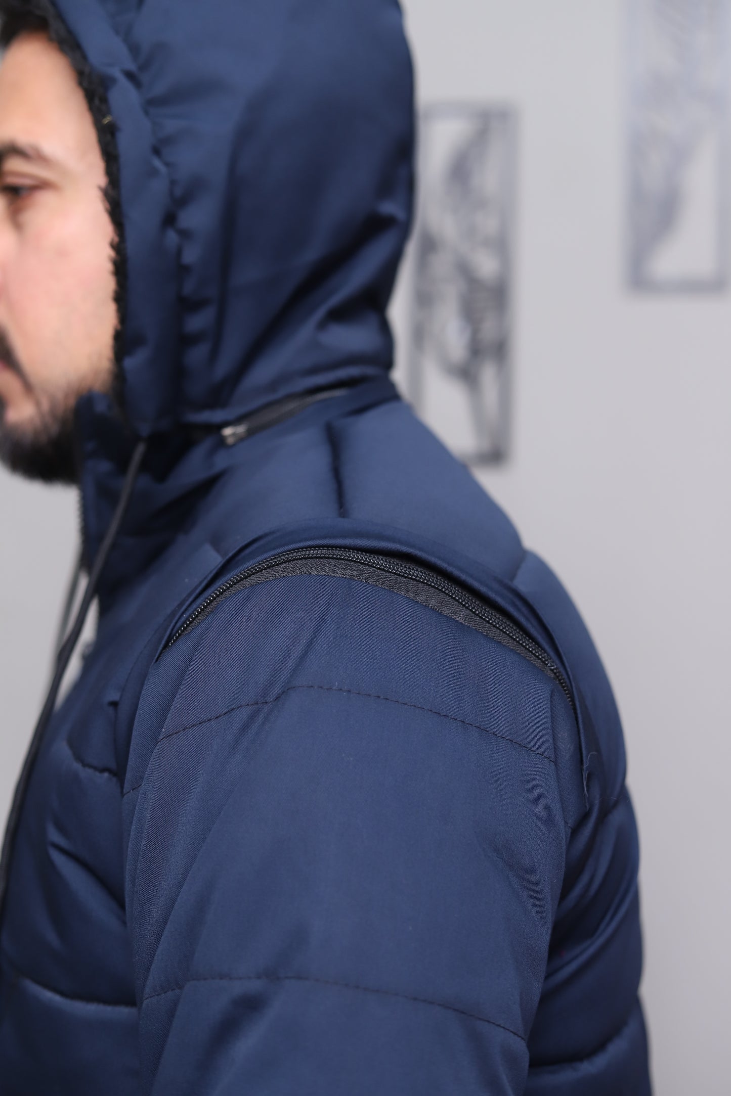 Blue Detachable Sleeves Puffer Jacket