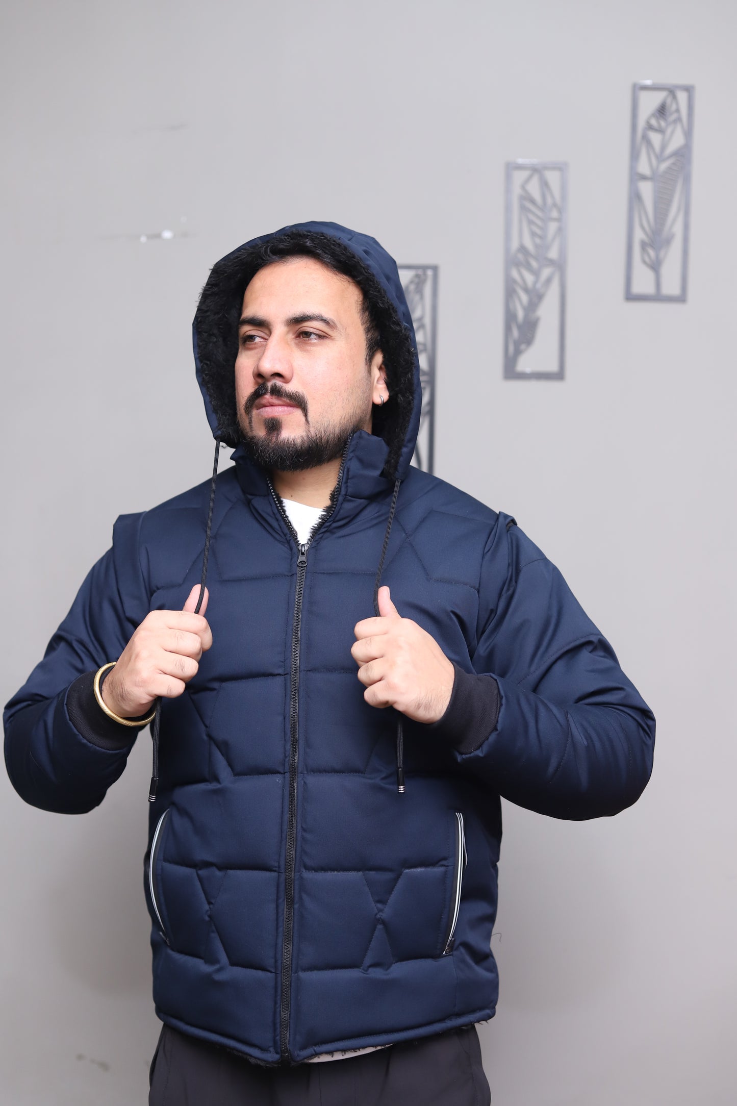 Blue Detachable Sleeves Puffer Jacket