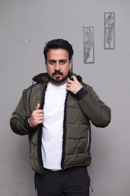 Green Detachable Sleeves Puffer Jacket