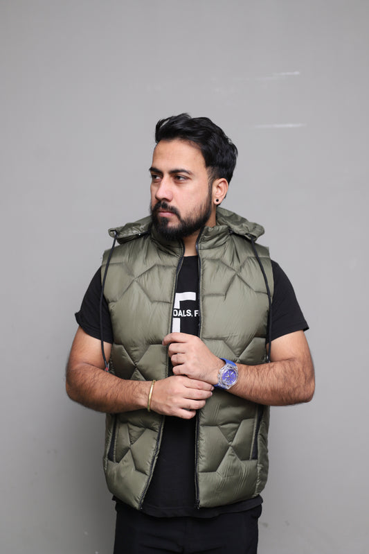 Imported Green sleeveless puffer jacket