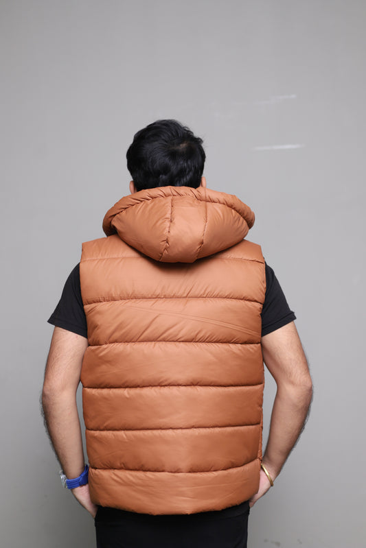 Imported Brown sleeveless puffer jacket