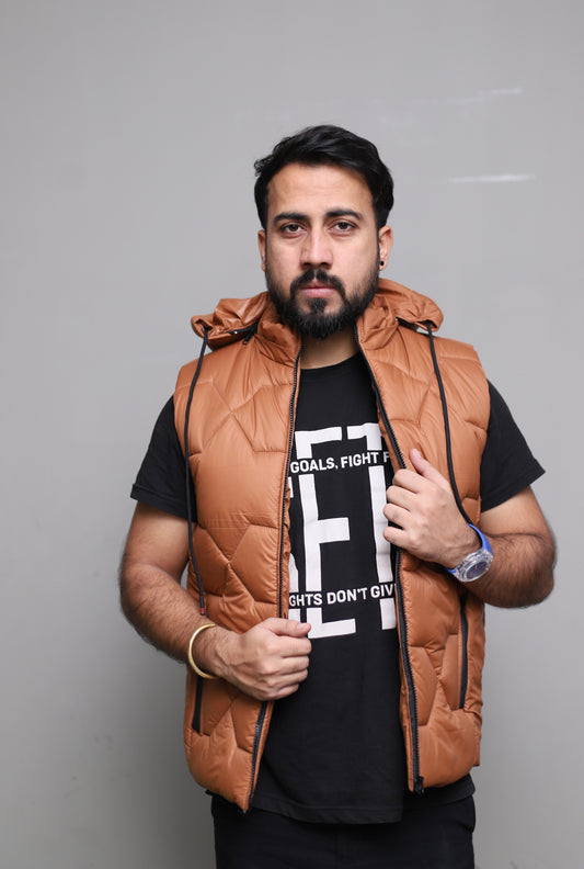 Imported Brown sleeveless puffer jacket
