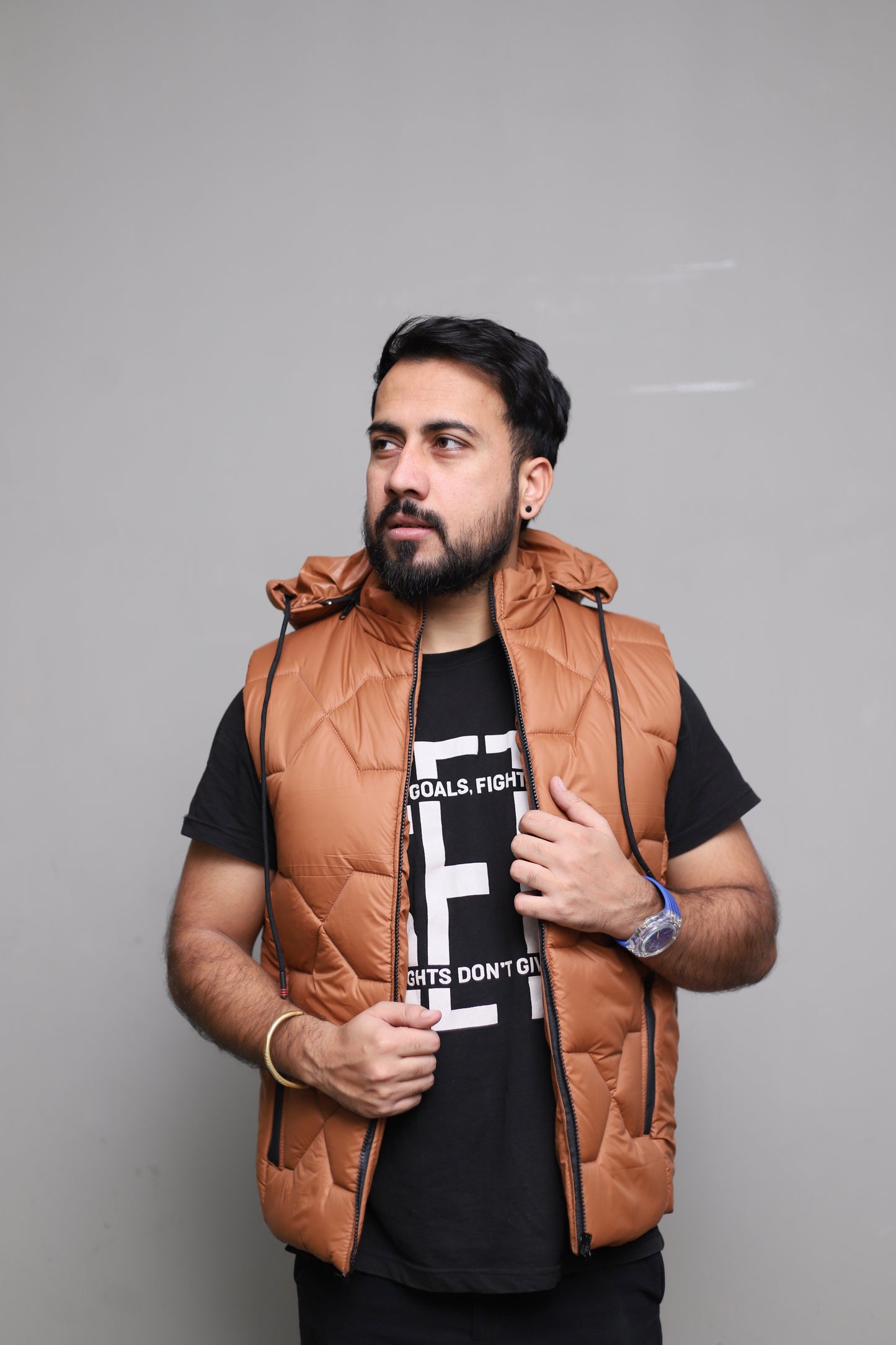 Imported Brown sleeveless puffer jacket