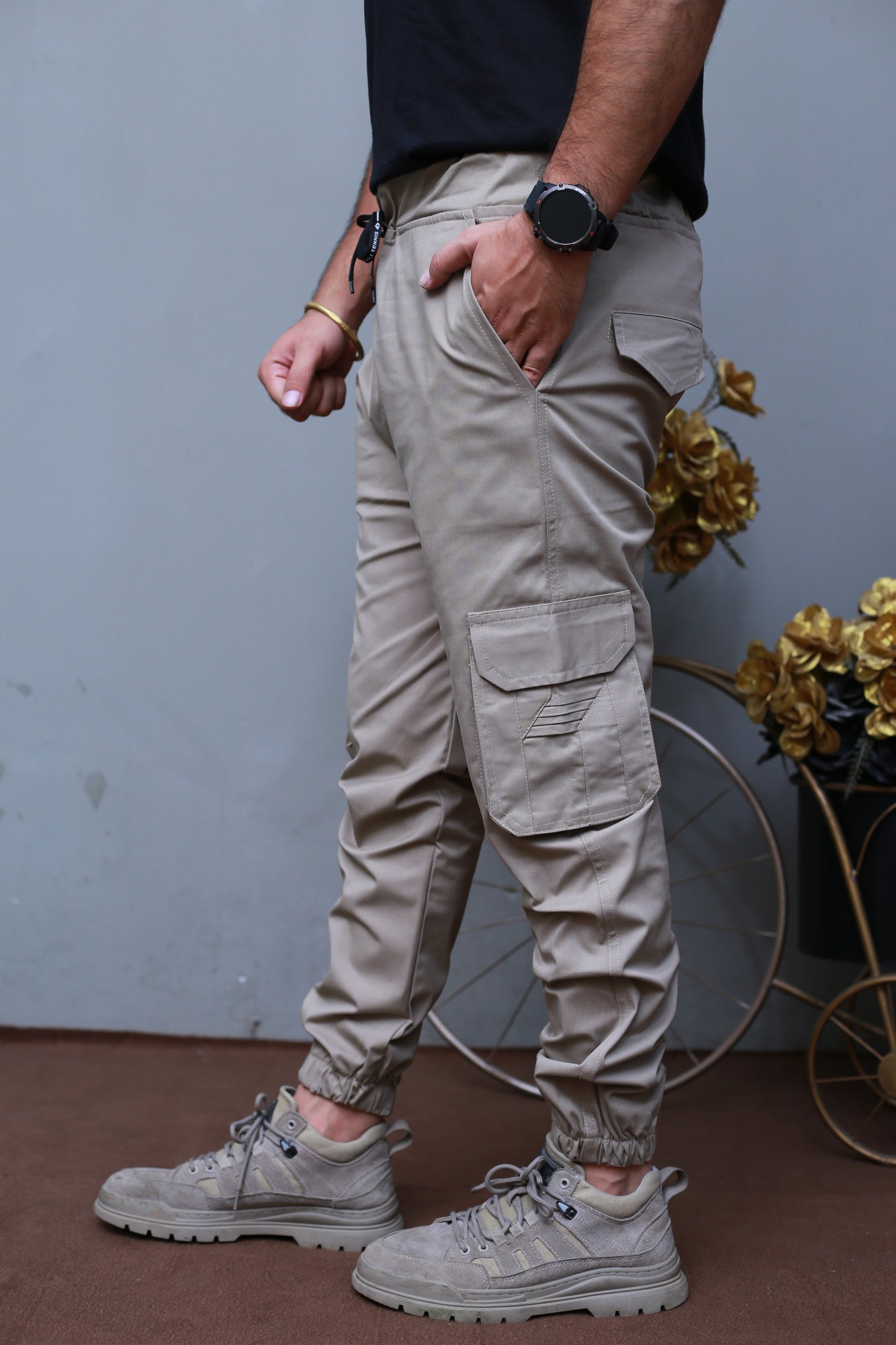 Sand Gray 6 Pocket Cargo Trousers